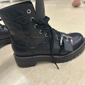 Zara Black Floral Embossed Combat Boots
